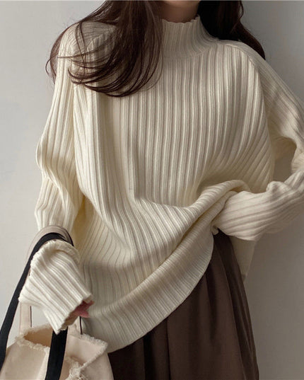 Damski sweter prążkowany z golfem o luźnym kroju