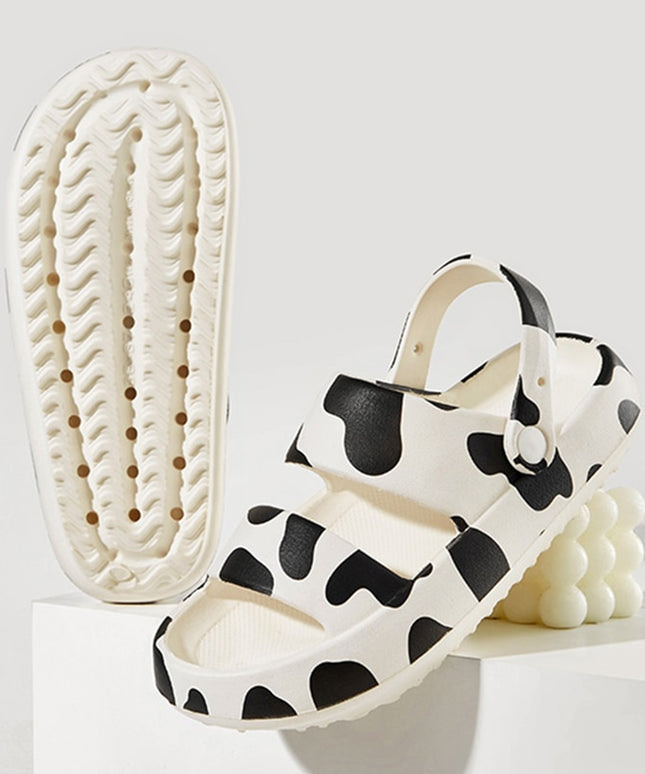 Damskie klapki białe w czarne łaty