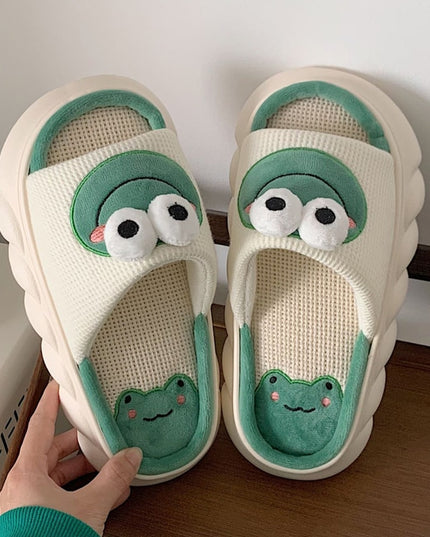 Komfortowe klapki na platformie z motywem żaby