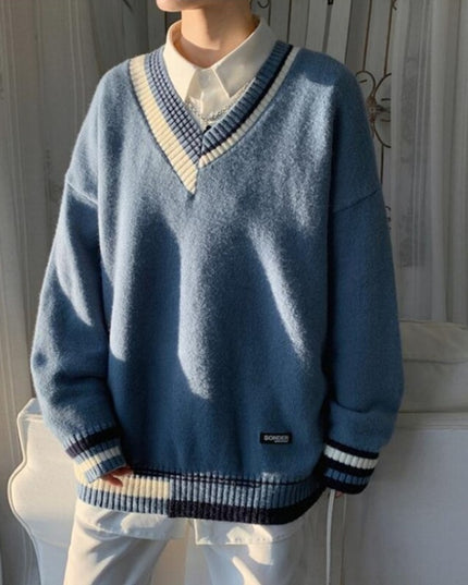 Męski sweter z dekoltem w serek o kroju oversize