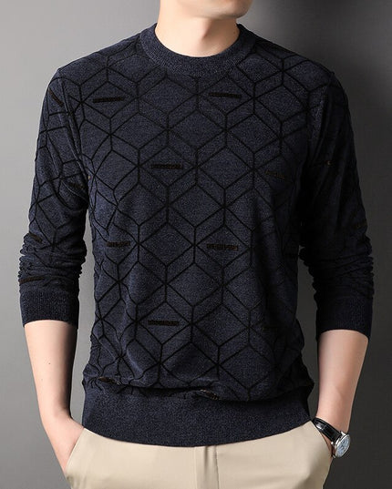 Męski klasyczny sweter z dekoltem w łódkę we wzory