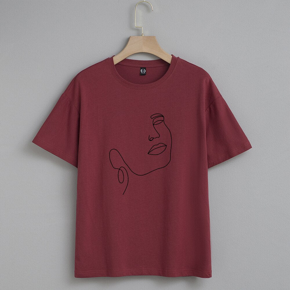 Damski T-shirt z nadrukiem z minimalistycznym motywem