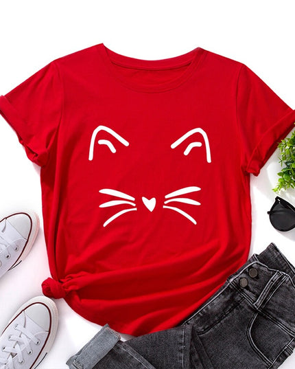 Damski T-shirt klasyczny z nadrukiem z motywem kotka