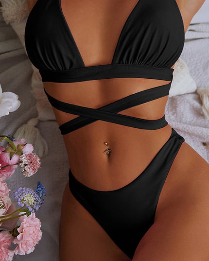 Damski dwuczęściowy strój kąpielowy bikini z wiązaniem w talii