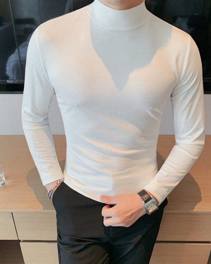 Męska koszulka z długim rękawem dopasowana z golfem