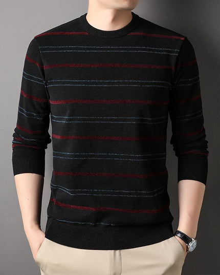 Męski sweter z dekoltem w łódkę w poprzeczne paski