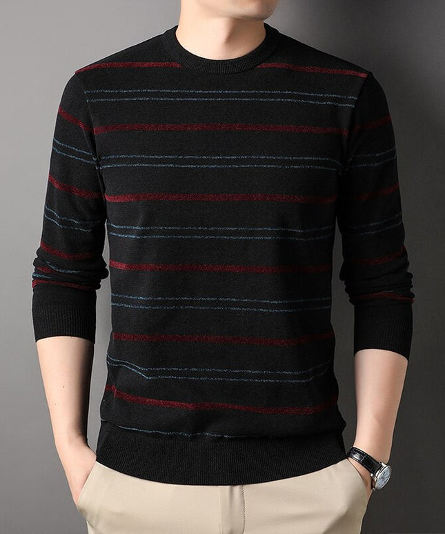 Męski sweter z dekoltem w łódkę w poprzeczne paski