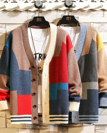 Męski sweter typu kardigan wielokolorowy