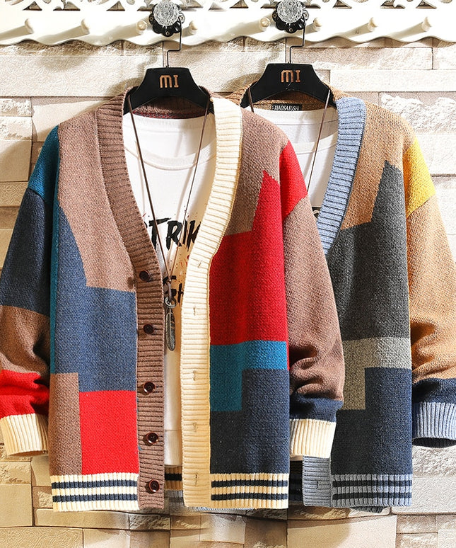 Męski sweter typu kardigan wielokolorowy