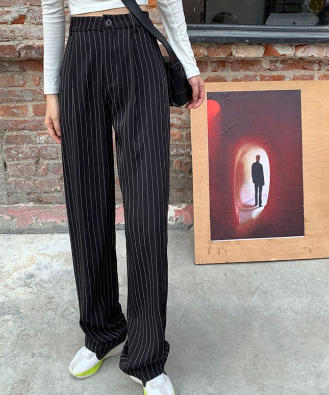 Damskie spodnie chinosy z wysokim stanem i szerokimi nogawkami