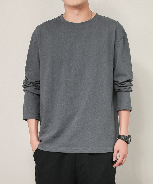 Męska koszulka z długim rękawem luźna z okrągłym dekoltem