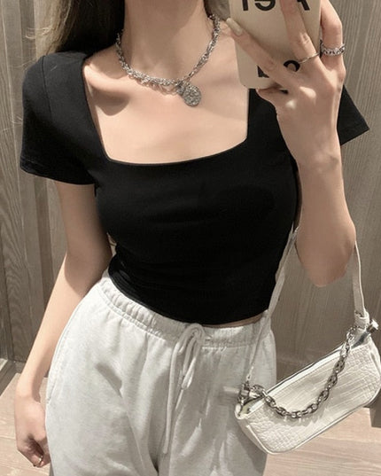 Damski T-shirt z kwadratowym dekoltem