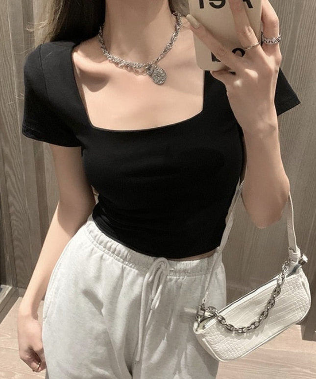 Damski T-shirt z kwadratowym dekoltem