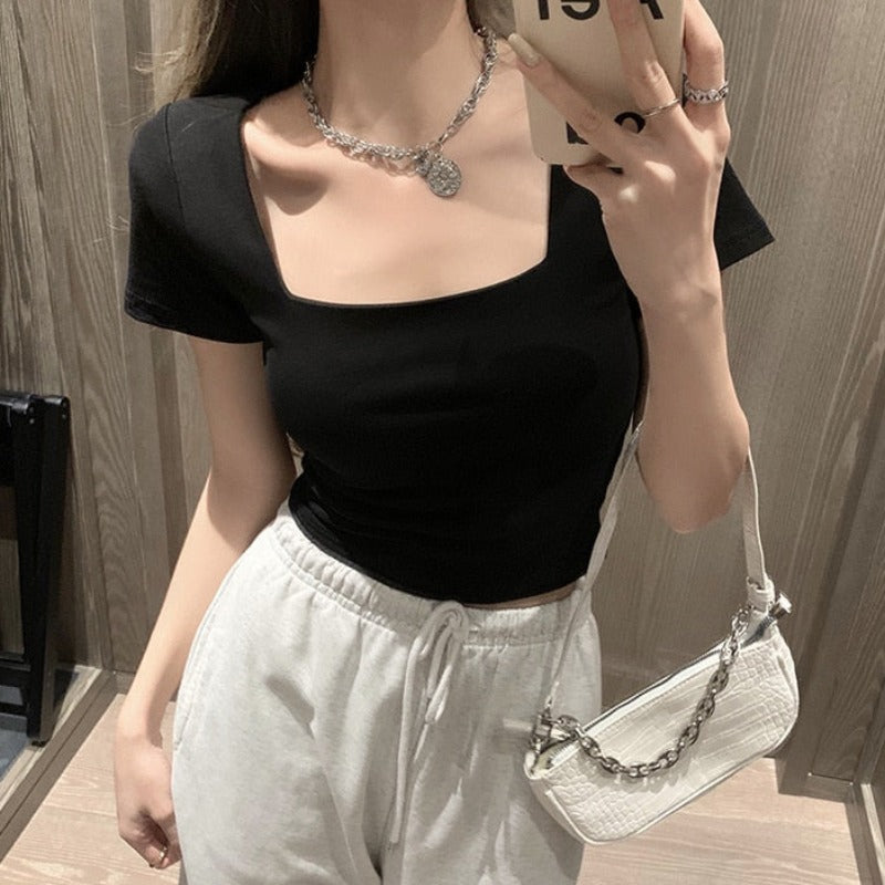 Damski T-shirt z kwadratowym dekoltem