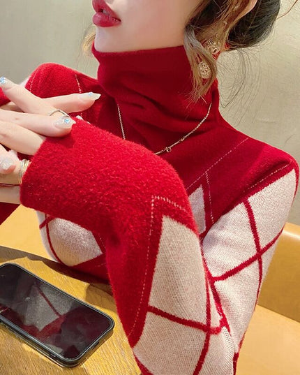 Sweter damski w romby z golfem