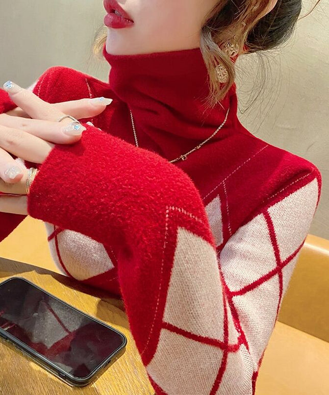 Sweter damski w romby z golfem