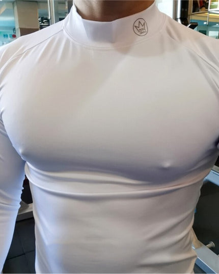 Męska koszulka z długim rękawem sportowa dopasowana z półgolfem