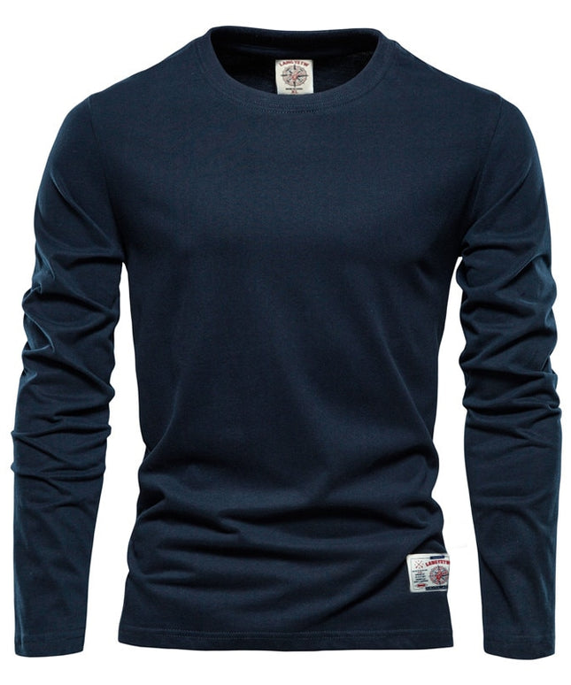 Męska koszulka z długim rękawem klasyczna z okrągłym dekoltem