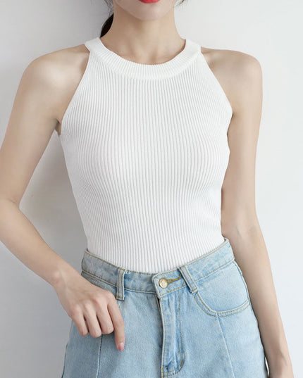 Damski top prążkowany z zabudowanym dekoltem