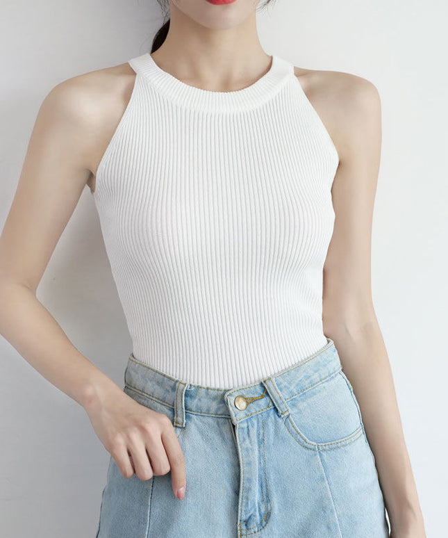 Damski top prążkowany z zabudowanym dekoltem