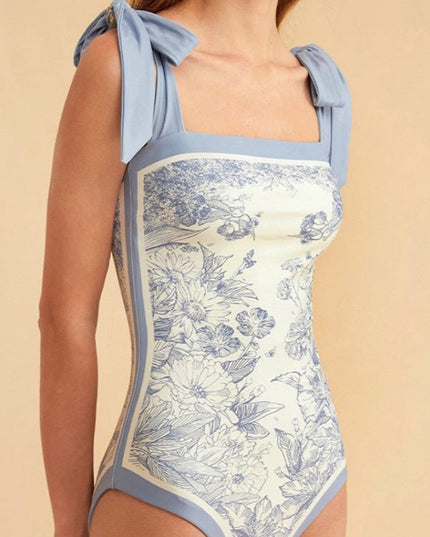 Damski jednoczęściowy strój kąpielowy dwustronny z wiązanymi ramiączkami