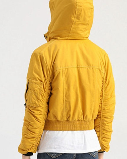 Damska kurtka przejściowa o długości crop z kapturem