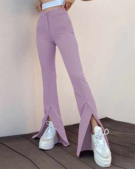 Damskie spodnie chinosy z rozciętymi nogawkami i wysokim stanem