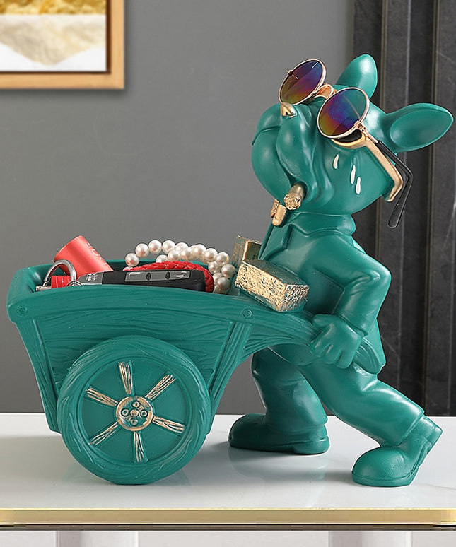 Figurka funkcjonalna buldog francuski ze złotymi dodatkami