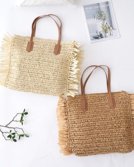 Torba plażowa słomkowa z frędzlami