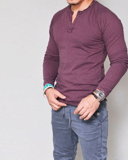 Męska koszulka z długim rękawem dopasowana z guzikami