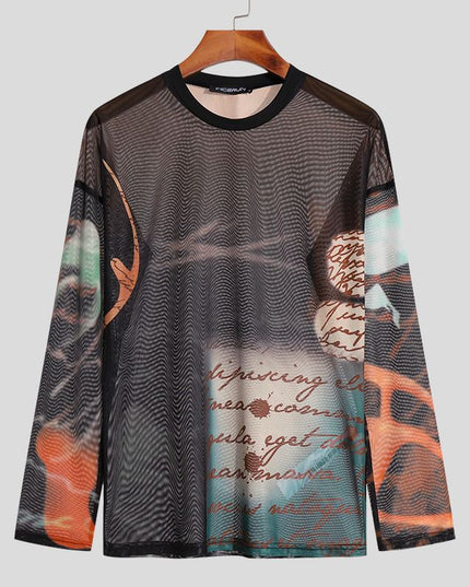 Męska koszulka z długim rękawem dopasowana we wzory