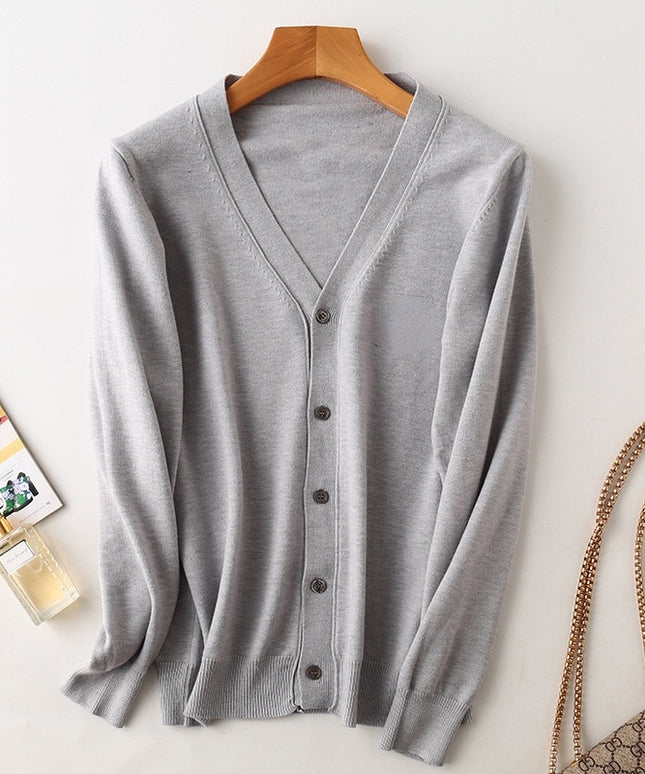 Męski sweter typu kardigan z dekoltem w serek