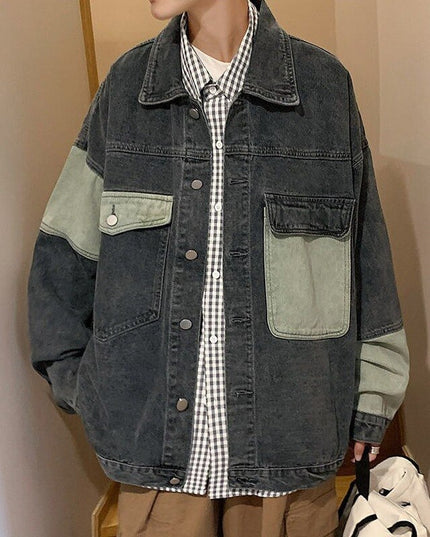 Męska kurtka jeansowa oversize z kontrastowymi wstawkami
