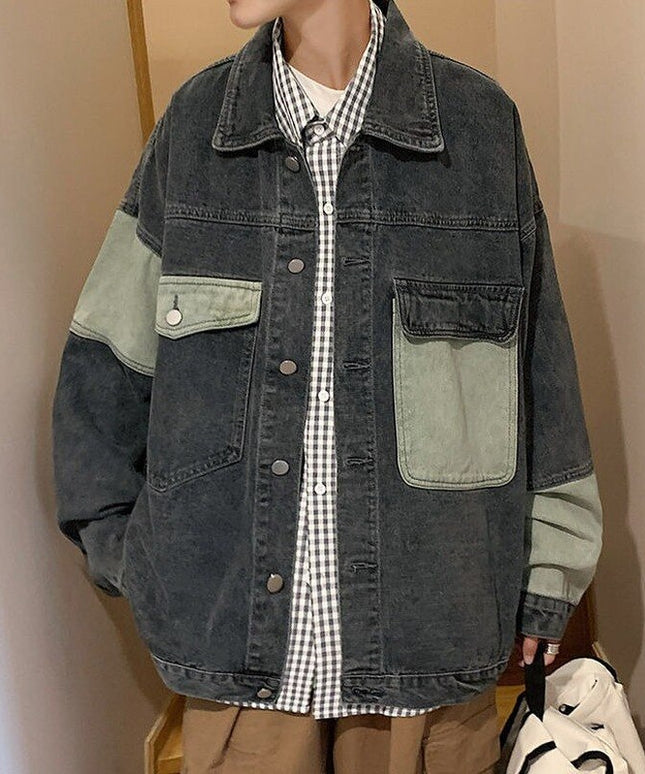 Męska kurtka jeansowa oversize z kontrastowymi wstawkami
