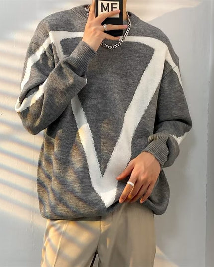 Męski sweter z dekoltem w łódkę z białym wzorem