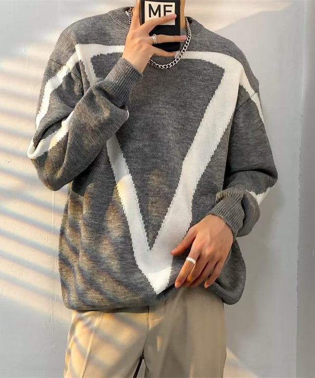 Męski sweter z dekoltem w łódkę z białym wzorem