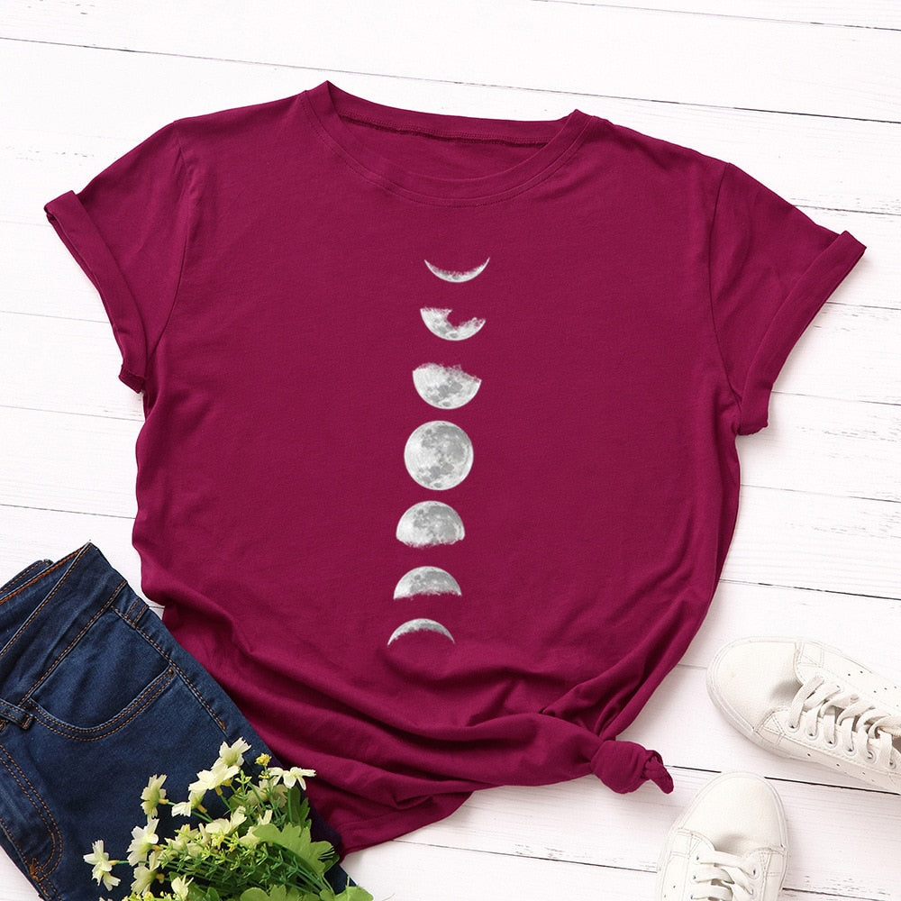 Damski T-shirt klasyczny z nadrukiem z motywem księżyca