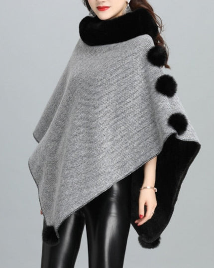Damski sweter typu ponczo z futerkiem