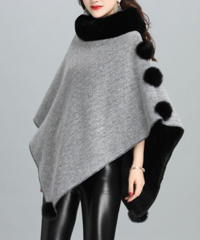 Damski sweter typu ponczo z futerkiem
