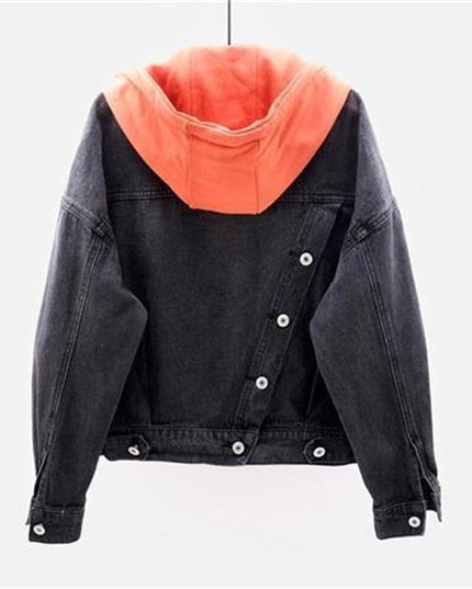 Damska kurtka jeansowa oversize z kontrastowym kapturem