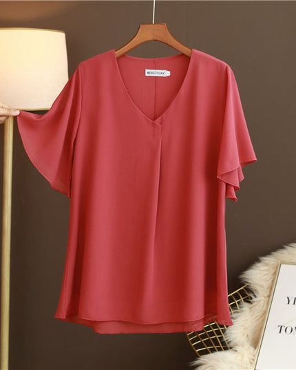 Damski T-shirt elegancki ze zwiewnego materiału