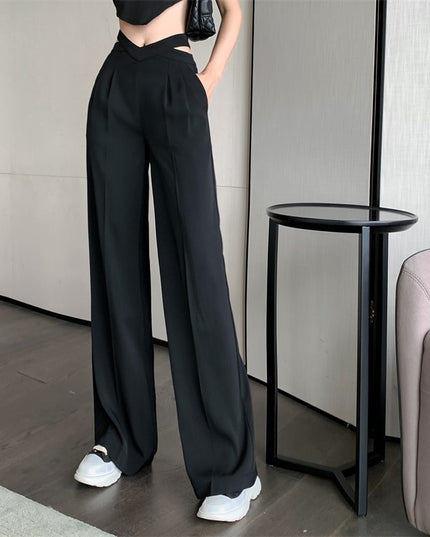 Damskie spodnie chinosy z szerokimi nogawkami i kieszeniami