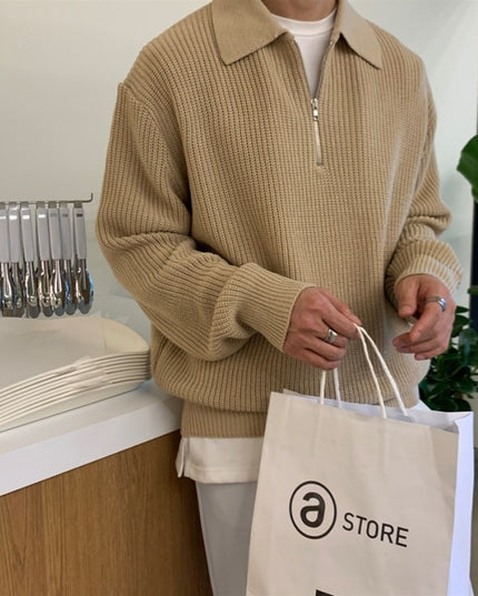 Męski sweter prążkowany z kołnierzykiem