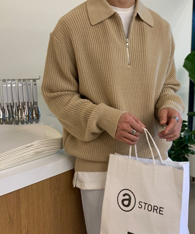 Męski sweter prążkowany z kołnierzykiem