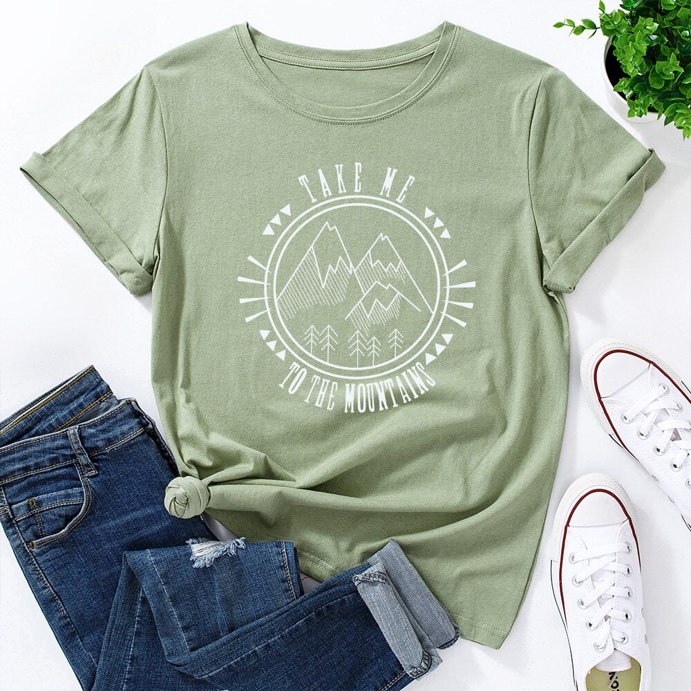 Damski T-shirt z nadrukiem z motywem gór