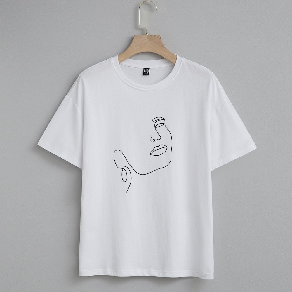 Damski T-shirt z nadrukiem z minimalistycznym motywem