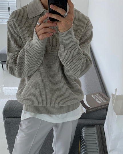 Męski sweter prążkowany z kołnierzykiem