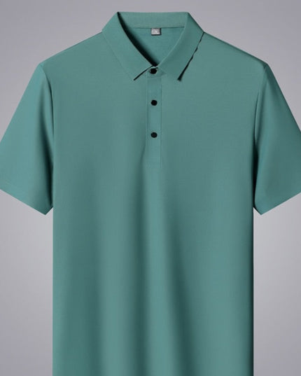 Męska koszulka polo z gładkiej tkaniny czarnymi guzikami