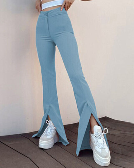 Damskie spodnie chinosy z rozciętymi nogawkami i wysokim stanem