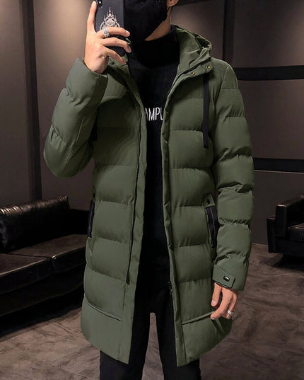 Męski płaszcz zimowy pikowany z kapturem